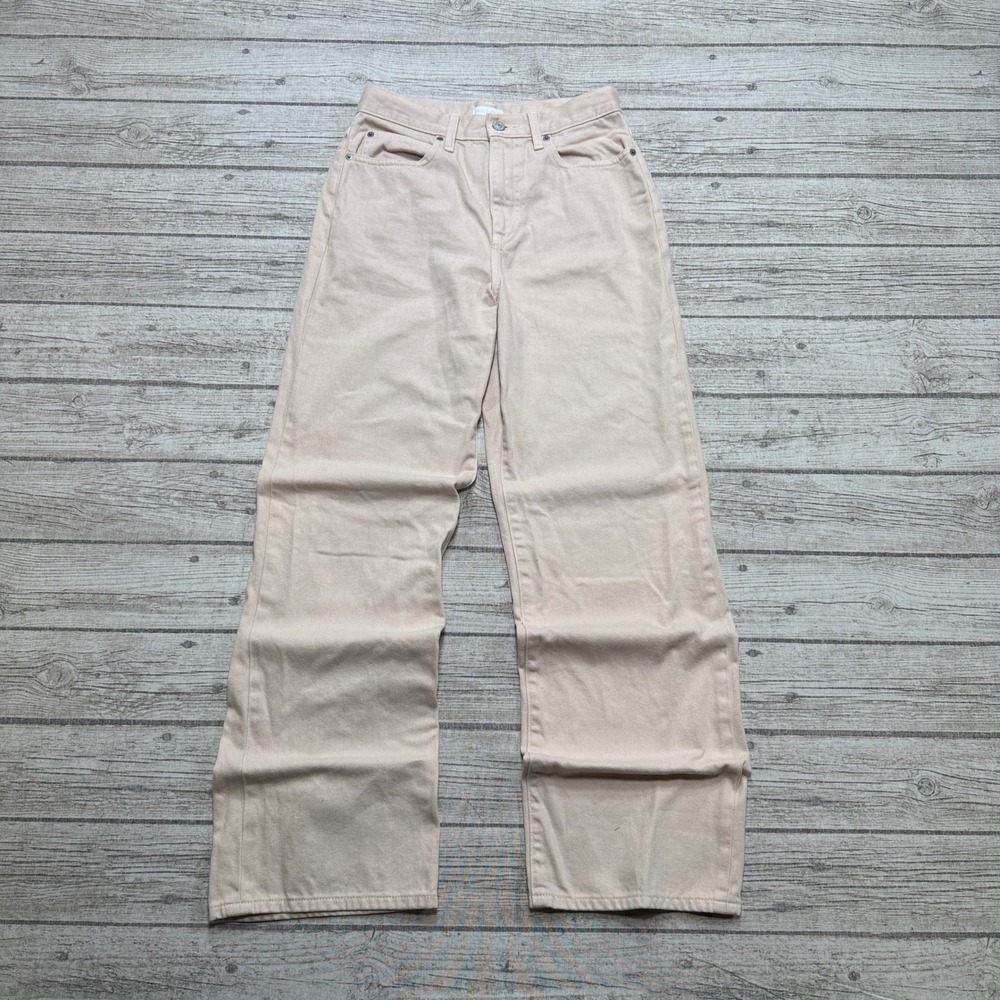 Uniqlo Jeans Womens 24 Blush Pink Denim High Rise Straight Leg Relaxed Fit Retro